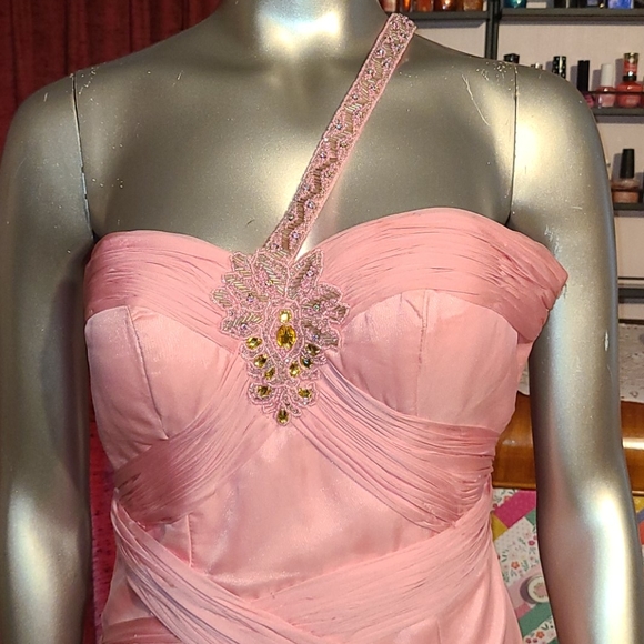 Dave & Johnny gown prom dress pink ruffles girly cheetah leopard animal print - Picture 5 of 17